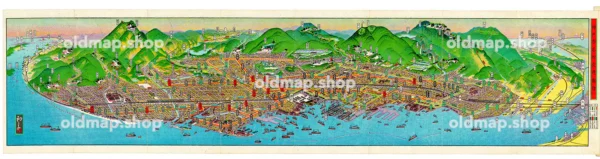 神戸市交通名所図絵 昭和5年(1930) - 鳥瞰図