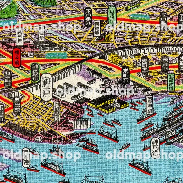 神戸市交通名所図絵 昭和5年(1930) - 鳥瞰図 - 画像 (2)